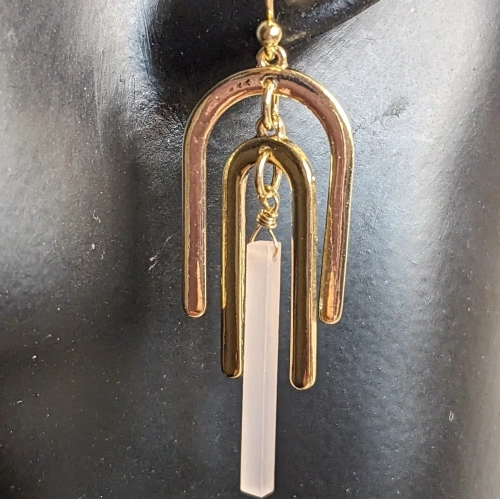 Dress Barn Gold Tone and Pink‎ Dangle Earrings